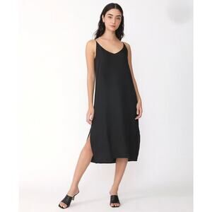 EUC Grana Silk Signature V Slip Dress Size Large Black 100% Silk Midi Slip Bias